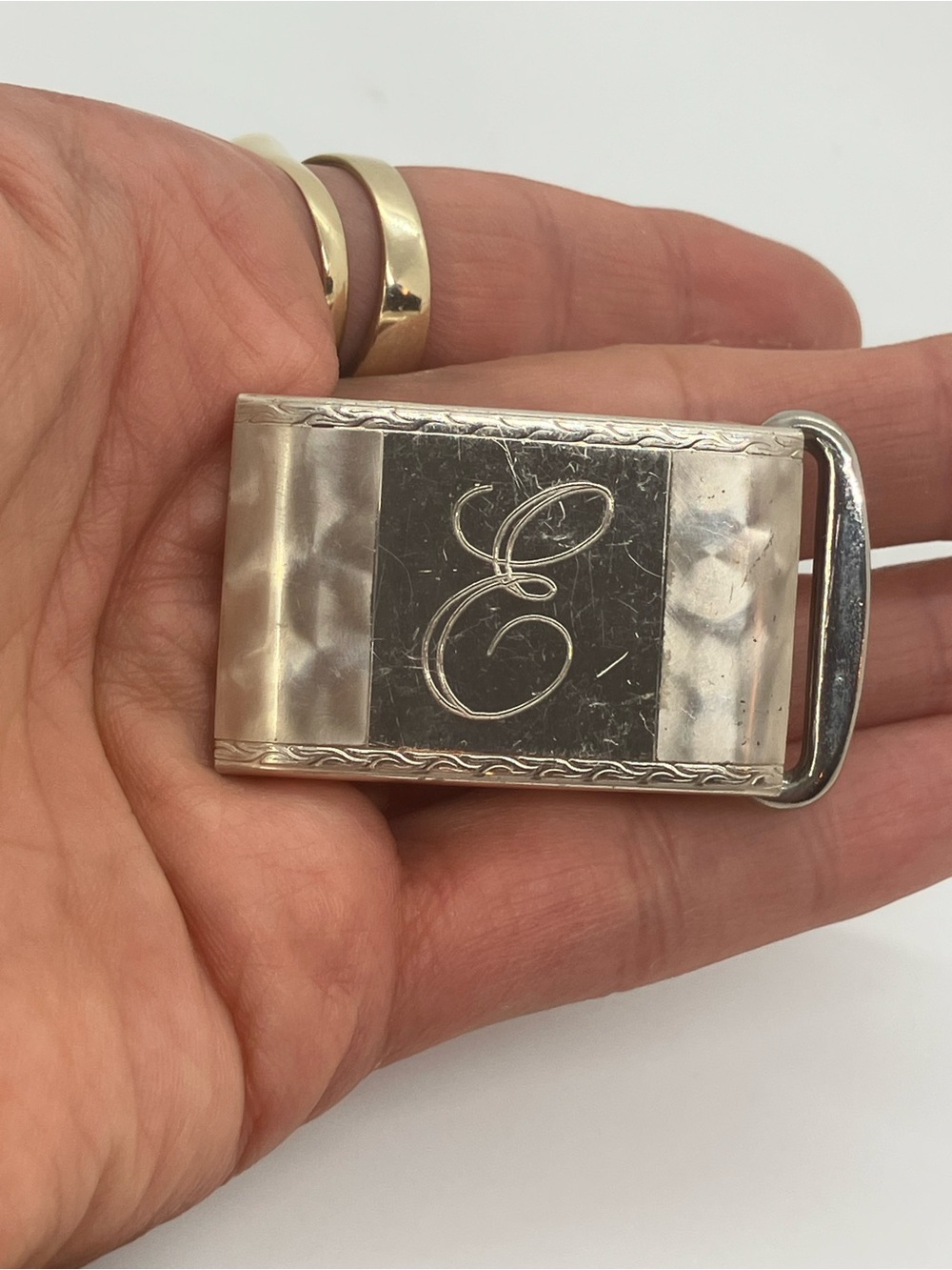 Vtg Hickok Sterling Silver Monogram E Engraved Belt Buckle